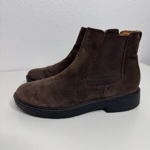 Geox D Spherica Leather Chelsea Ankle Boots EU 37 US 7 EC1 Coffee Brown Suede
